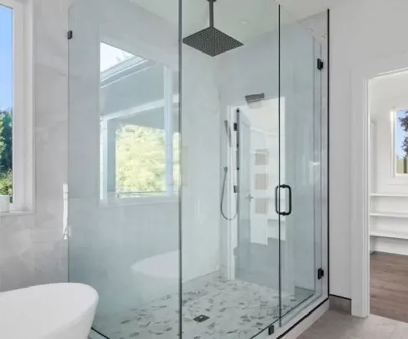Custom Tiled Shower With Glass Surround 800x665