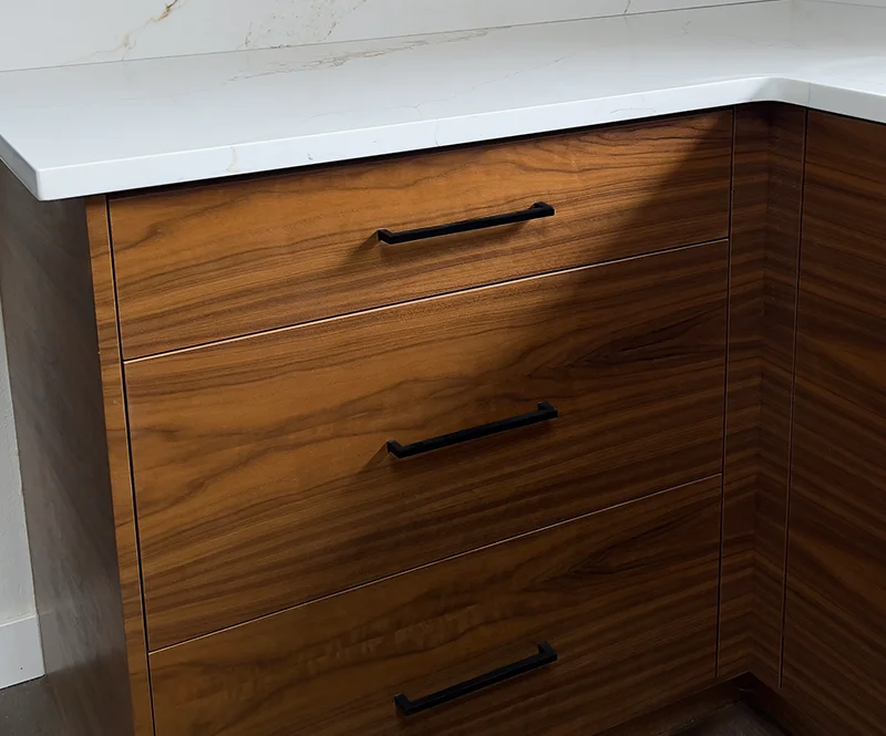 European Style Wood Cabinet Drawers With Matte Black Handles 800x665